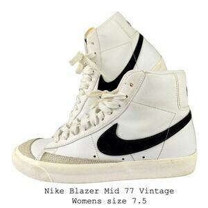 Nike Blazer Mid 77 Vintage White Black High Top Sneakers CZ1055-100 Womens 7.5